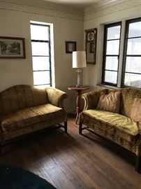 HICKORY CHAIR CO. GOLD VELVET LOVE-SEATS