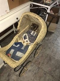 WICKER BABY DOLL STROLLER