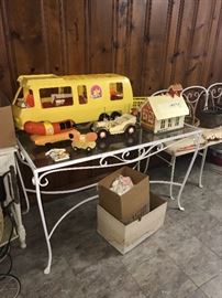 WROUGHT IRON GLASS TOP TABLE AND CHAIRS