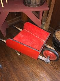 ANTIQUE SMALL WOODEN WHEELBARROW