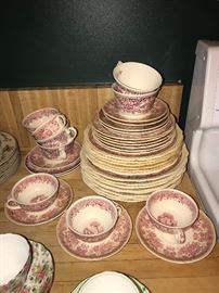 ANTIQUE PINK AND WHITE FINE CHINA