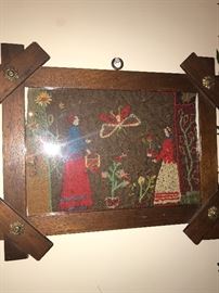 ANTIQUE HAND EMBROIDERED PICTURE / FOLK ART