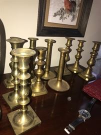 COLLECTION OF ANTIQUE BRASS CANDLE HOLDERS