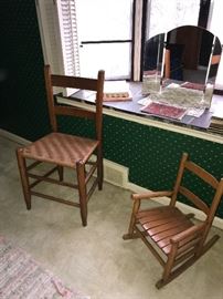 KIDS ROCKING CHAIR / WOODEN WICKER SIDE CHAIR