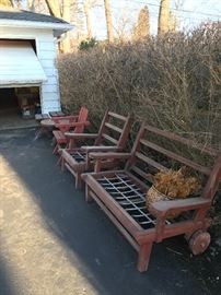 WOODEN OUTDOOR PATIO FURNITURE / CHAIRS / SOFA / TABLES