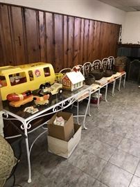 WROUGHT IRON GLASS TOP TABLE AND CHAIRS