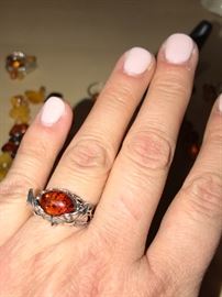 STERLING SILVER AMBER OWL RING