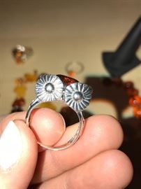 STERLING SILVER AMBER OWL RING
