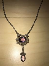 EDWARDIAN FILIGREE AMETHYST DROP NECKLACE