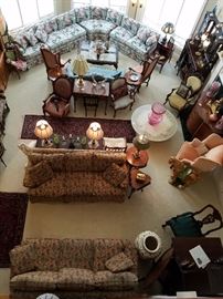 Looking down from the balcony into the living room