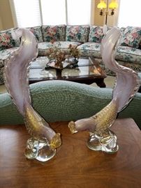 Murano glass birds, pair