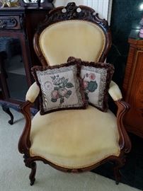 Carved walnut 19th century arm chair.