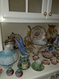 More of the china and glass offered for sale.  Front left corner is Moriage