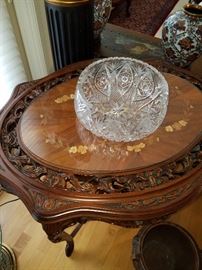 Cut glass bowl has a couple tiny chips, but is gorgeous. 