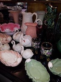 Lenox bowls, enamel glass pr. of vases and pitcher,