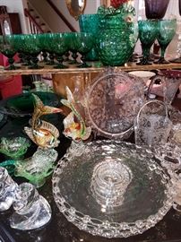 Glassware.  Note pr. of Murano figural fish