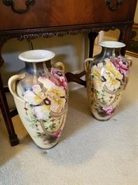 Unsigned Nippon pair of oversize vases