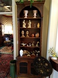The other bookcase, along with an umbrella stand and a paint decorated tilt-top stand