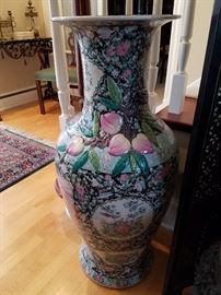 Floor vase.  Note peaches in relief