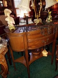 Flat back credenza with lobed design. Lamp with porcelain accents (double arm)