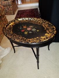 19th Century papier mache tray table.  Tray lifts out.