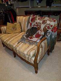 Upholstered wood framed loveseat.  Beaded and embroidered shawl