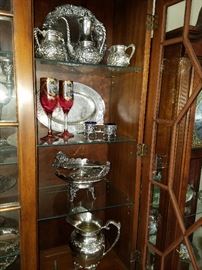 Silverplate, along with two cranberry bowl stems with portraits in enamel. Ca. 1960 (not 19th century)