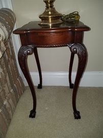 One of a pair of these mahogany stands with pull-out surfaces by Zangerle and Peterson, Chicago