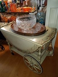 Tea cart by Imperial (Grand Rapids) that has been paint decorated by the Kozak Studio, also in Grand Rapids, Ca. 1960.  