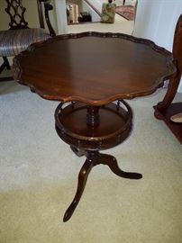 Mahogany stand, has Berkey & Gay tag.  One of Grand Rapids' famous furniture companies dating to the early days of furniture making in the area.