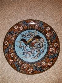 The cloisonne plate on the square stand in previous picture