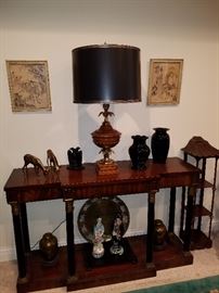 Credenza or sofa table displaying decorative items