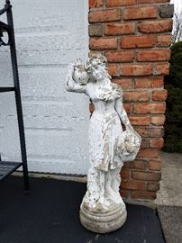 Cast and painted cement figure for your garden.  Just in time for your Spring re-do!