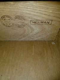 Branded Hekman mark in barrel top desk