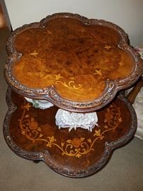 Beautifully carved and inlaid 6-lobed table