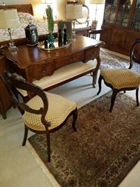 Ethan Allen table, pair of 'balloon back' chairs.  Note upholstered bench under the table.....