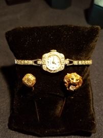 Hamilton platinum and diamond watch,  Gold and diamond stick pins