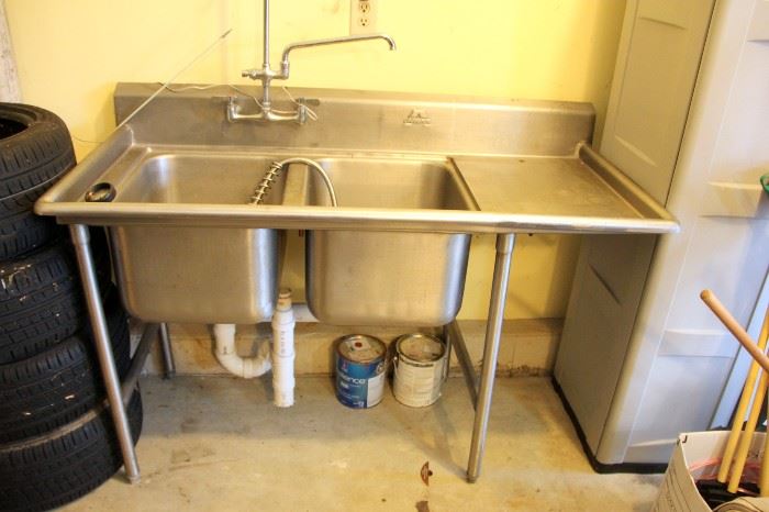 Stainless Wash Sink with Faucets & Hose Spray