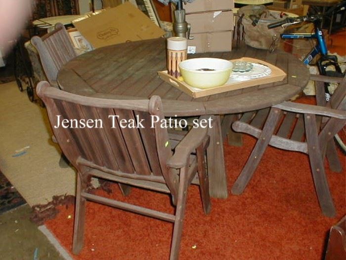 Jensen Teak Patio set with six chairs, table and umbrella