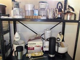 Small Kitchen Appliances, Retro "Club" Pots and Pans, Assorted Dinnerware, Glassware, Corningware and Flatware