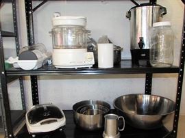 Small Kitchen Appliances, Retro "Club" Pots and Pans, Assorted Dinnerware, Glassware, Corningware and Flatware