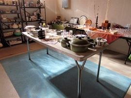 Small Kitchen Appliances, Retro "Club" Pots and Pans, Assorted Dinnerware, Glassware, Corningware and Flatware