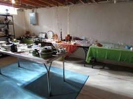 Small Kitchen Appliances, Retro "Club" Pots and Pans, Assorted Dinnerware, Glassware, Corningware and Flatware