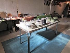 Small Kitchen Appliances, Retro "Club" Pots and Pans, Assorted Dinnerware, Glassware, Corningware and Flatware