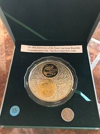 #13. Huge one Kilogram silver with 2 gold overlay Panda coins