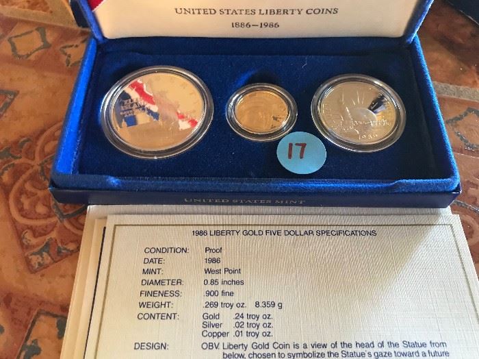 #17 1986 Liberty $5 Dollar Gold Silver Liberty half and Dollar