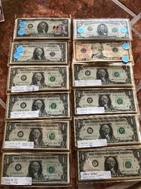 Lots of paper money, Silver certificates, 2 dollar and stacks of collectible ones. We have list of names of most dollar bills 