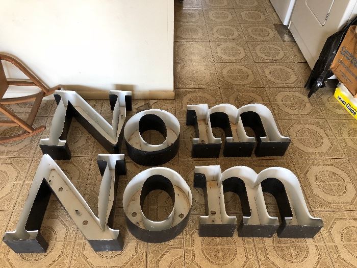 6 LARGE metal letters (think Magnolia type) that can spell moon, nom, nom, mom