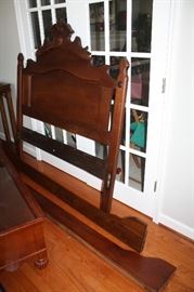 Late 1800's gorgeous full size walnut headboard with wood side rails