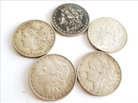  Five Morgan Silver Dollars  http://www.ctonlineauctions.com/detail.asp?id=691404